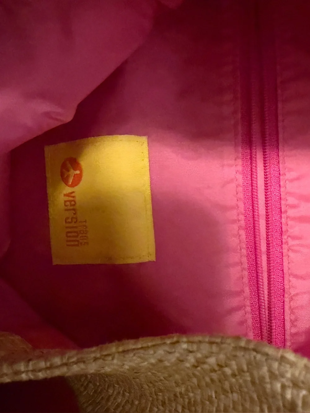 Transversion brand pink flamingo wicker and vinyl tote bag